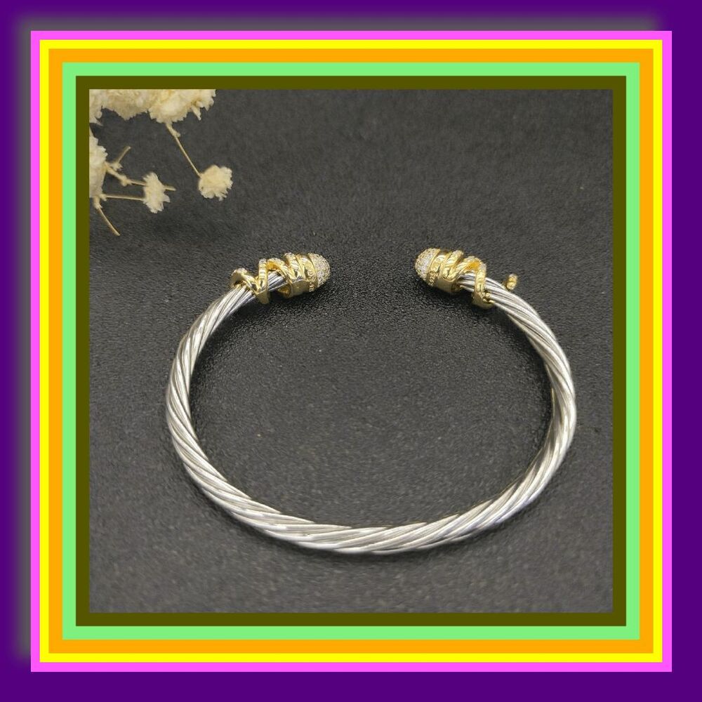 NEW David Yurman 4mm spiral wound diamond studded bracelet